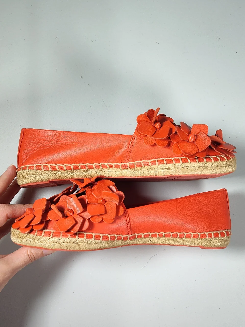Tory Burch Blossom Espadrille Nappa Leather Flats Samba Orange 7‎